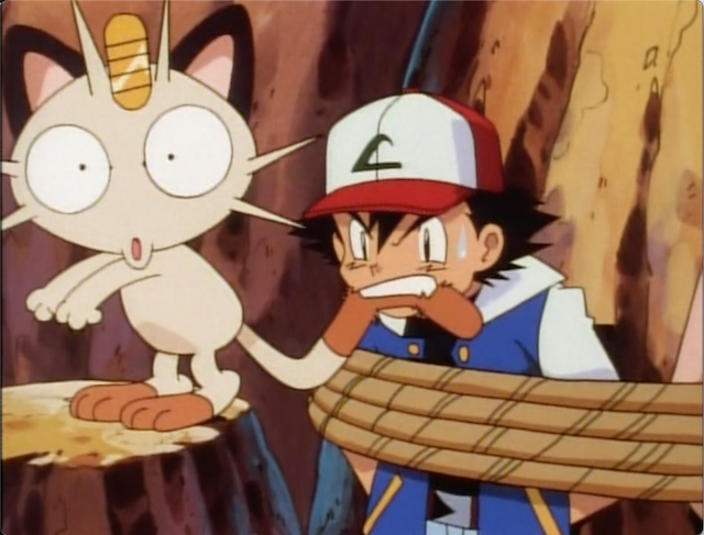 Ash bites Meowth